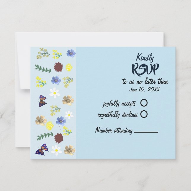 Elegante tarjeta Boho Wildflower Blue RSVP (Anverso)