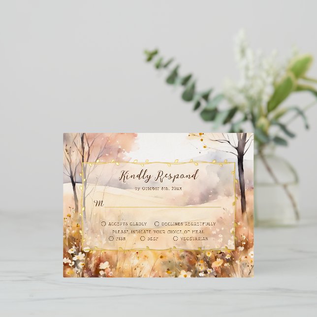 Elegante tarjeta botánica de Boho Wedding RSVP par (Anverso de pie)