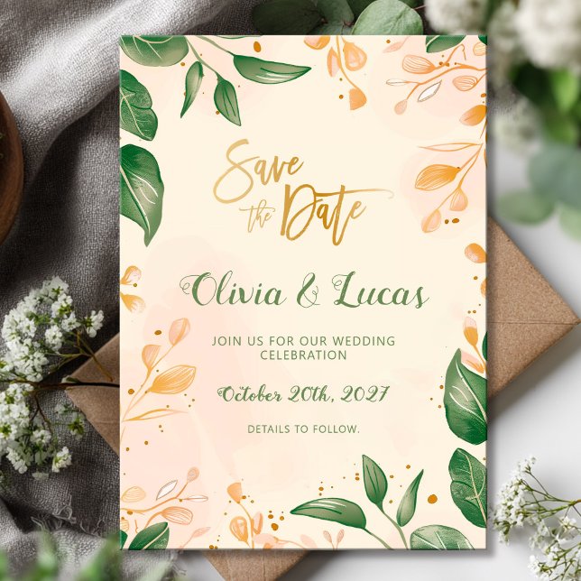 Elegante tarjeta botánica Save the Date (Subido por el creador)