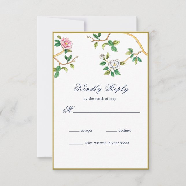 Elegante tarjeta Chinoiserie Floral RSVP (Anverso)