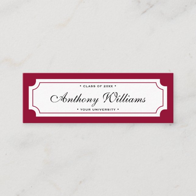 Elegante tarjeta clásica de graduación roja oscura (Anverso)