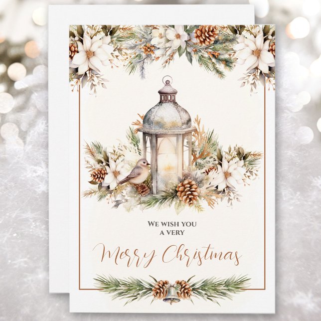 Elegante tarjeta clásica de Navidades blancos y cr (Elegant Classic White and Cream Christmas Card)