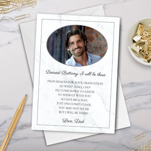 Elegante tarjeta conmemorativa moderna de papá a g (elegant memorial photo card from deceased family member or friend to graduate for i will be there)