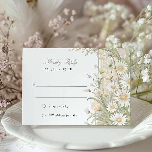 Elegante tarjeta Daisies Wedding RSVP (Subido por el creador)
