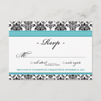 Elegante tarjeta Damask RSVP (aqua)