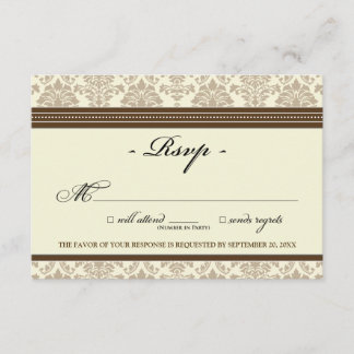 Elegante tarjeta Damask RSVP (chocolate/crema)