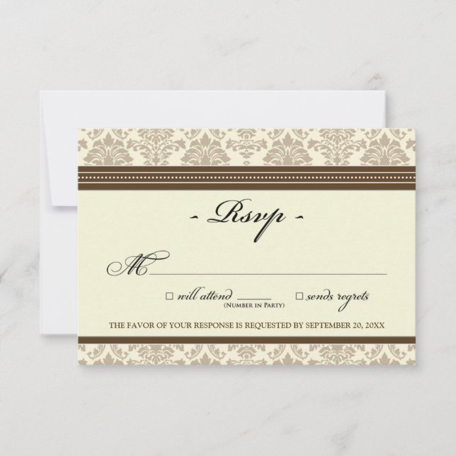 Elegante tarjeta Damask RSVP (chocolate/crema) (Anverso)