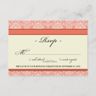 Elegante tarjeta Damask RSVP (coral)