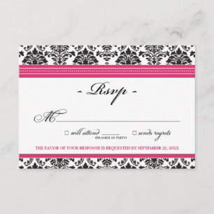 Elegante tarjeta Damask RSVP (fucsia)