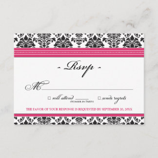 Elegante tarjeta Damask RSVP (fucsia)