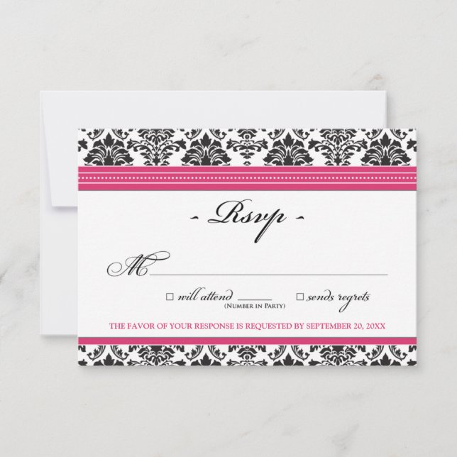 Elegante tarjeta Damask RSVP (fucsia) (Anverso)
