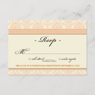Elegante tarjeta Damask RSVP (melocotón/crema)