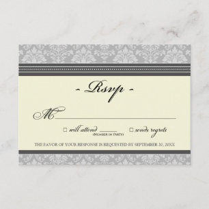 Elegante tarjeta Damask RSVP (plata/crema)