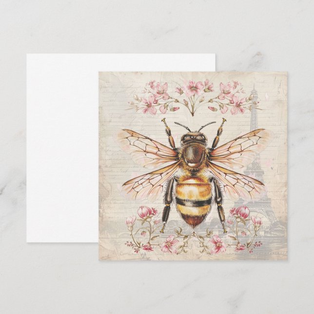 Elegante tarjeta de abeja francesa vintage (Anverso / Reverso)