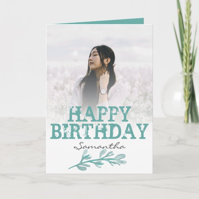 Elegante tarjeta de acuarela de fotografía verde m (Anverso)