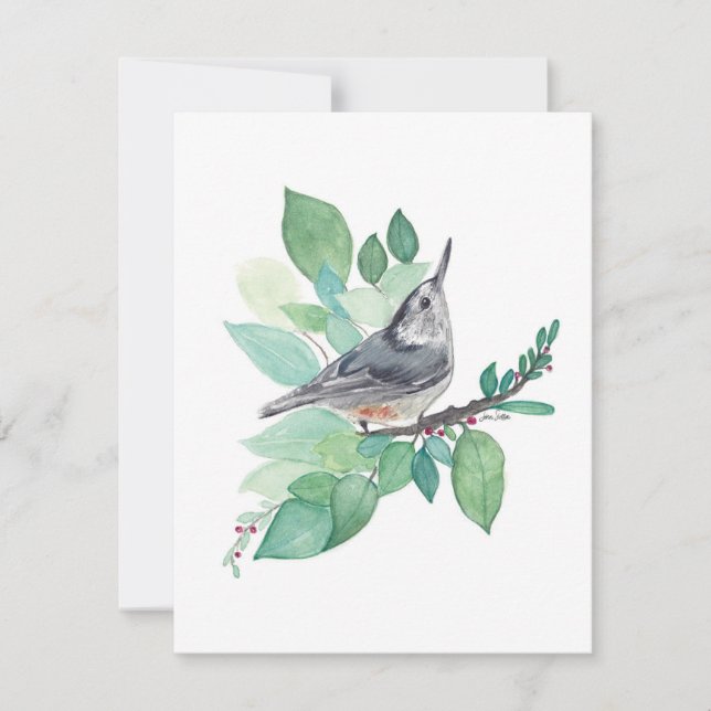 Elegante Tarjeta de acuarela Nuthatch (Anverso)