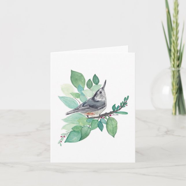 Elegante Tarjeta de acuarela Nuthatch (Anverso)