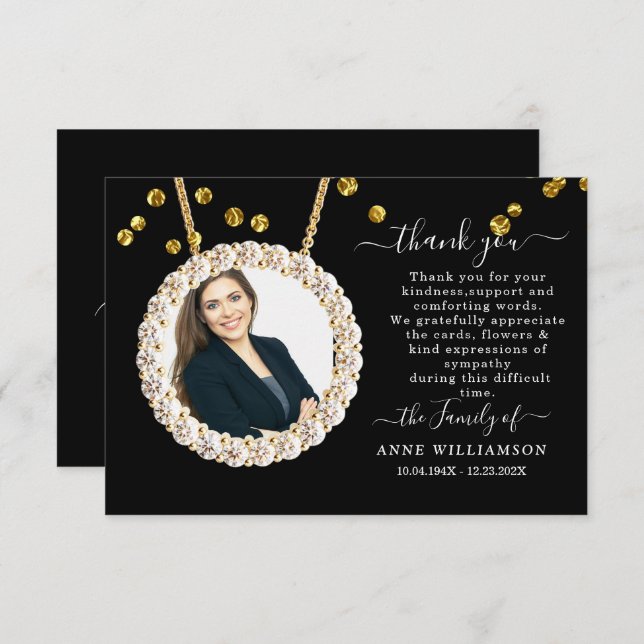 Elegante tarjeta de agradecimiento a funeral de fo (Anverso / Reverso)