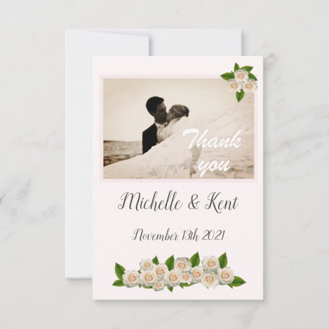 Elegante tarjeta de agradecimiento a las rosas bla (Anverso)