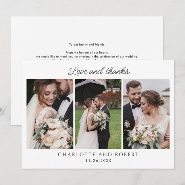 Elegante Tarjeta de agradecimiento al Boda fotográ (Anverso / Reverso)