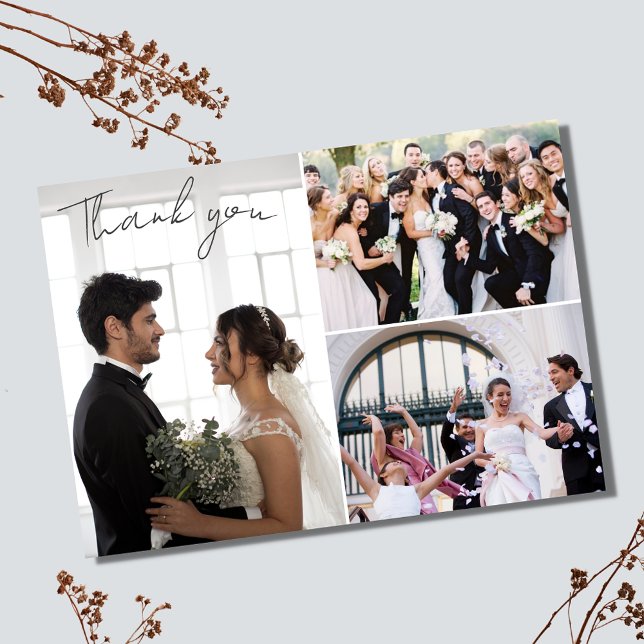 Elegante tarjeta de agradecimiento al Collage de f (Elegant Wedding Photo Collage Thank You Card)
