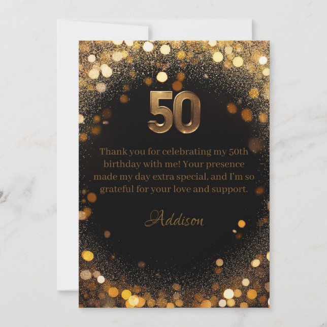 Elegante tarjeta de agradecimiento de 50 cumpleaño (Anverso)