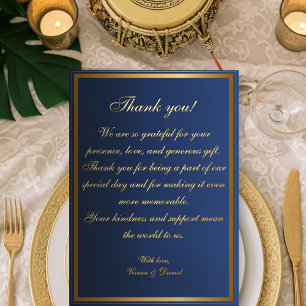 Elegante tarjeta de agradecimiento de Boda azul y 
