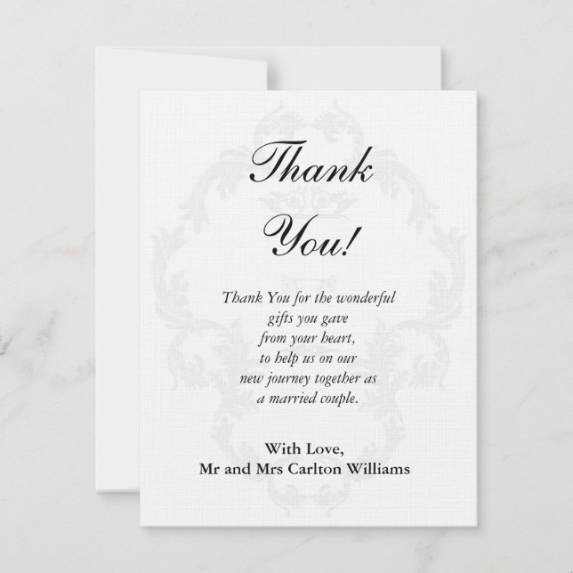Elegante Tarjeta de Agradecimiento de Boda Blanca/ (Anverso)