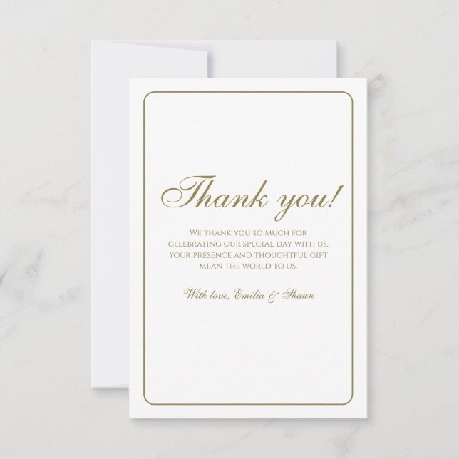 Elegante tarjeta de agradecimiento de Boda blanco  (Anverso)