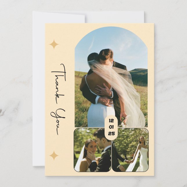 Elegante tarjeta de agradecimiento de boda con 3 f (Anverso)