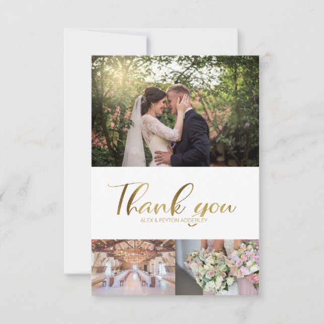 Elegante Tarjeta de Agradecimiento de Boda con 3 F (Anverso)