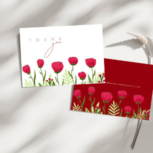 Elegante tarjeta de agradecimiento de boda con flo