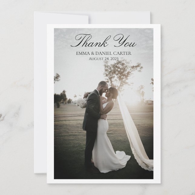 Elegante tarjeta de agradecimiento de boda con fot (Anverso)