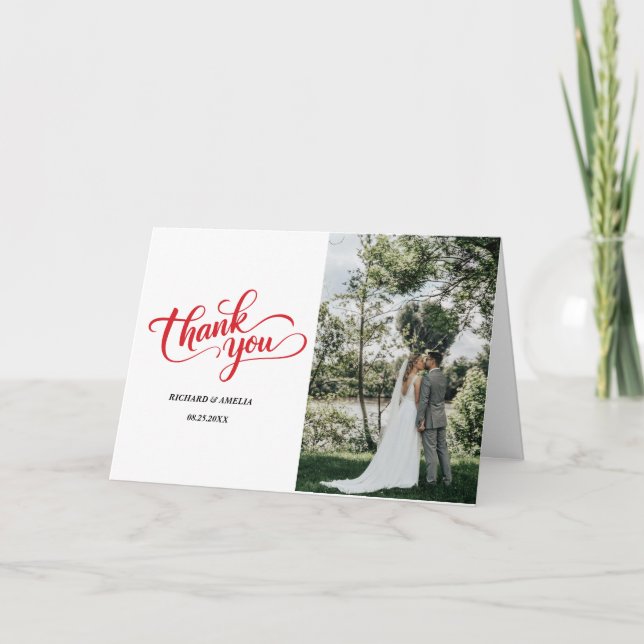 Elegante tarjeta de agradecimiento de boda con gui (Anverso)