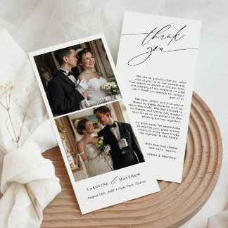 Elegante tarjeta de agradecimiento de boda con gui