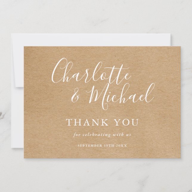Elegante tarjeta de agradecimiento de boda con gui (Anverso)