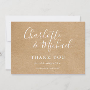 Elegante tarjeta de agradecimiento de boda con gui