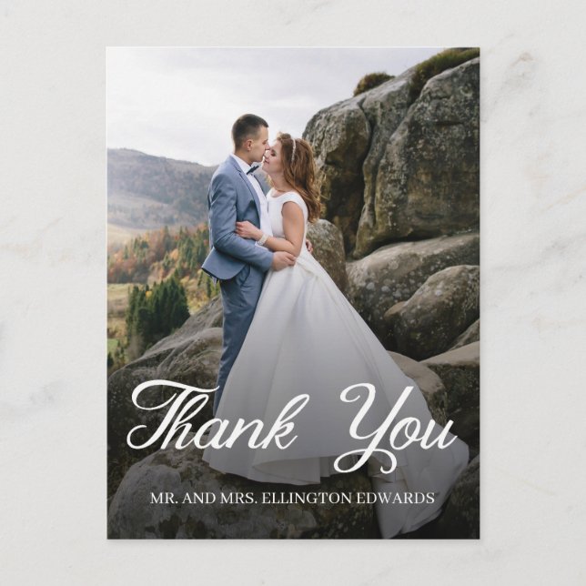 Elegante tarjeta de agradecimiento de boda con gui (Anverso)