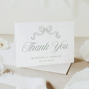 Elegante tarjeta de agradecimiento de boda con laz