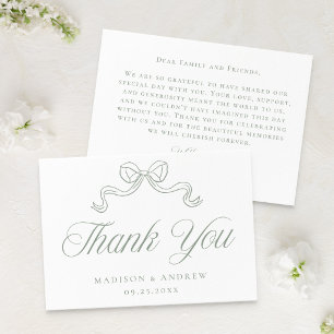 Elegante Tarjeta de Agradecimiento de Boda con Laz