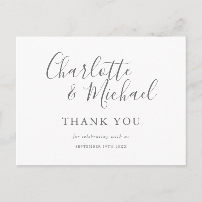 Elegante Tarjeta de Agradecimiento de Boda con Let (Anverso)