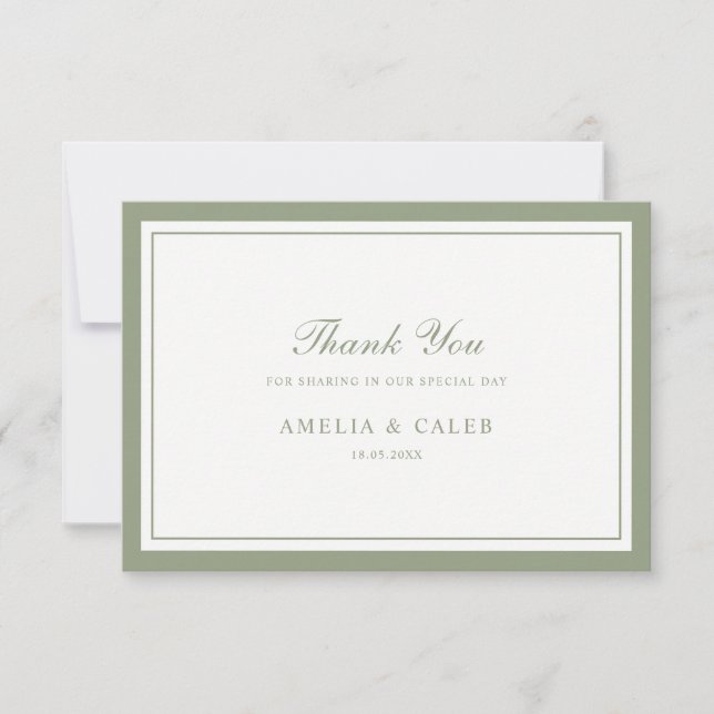 Elegante Tarjeta de Agradecimiento de Boda con Mar (Anverso)