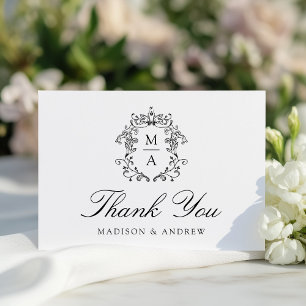 Elegante tarjeta de agradecimiento de boda con mon