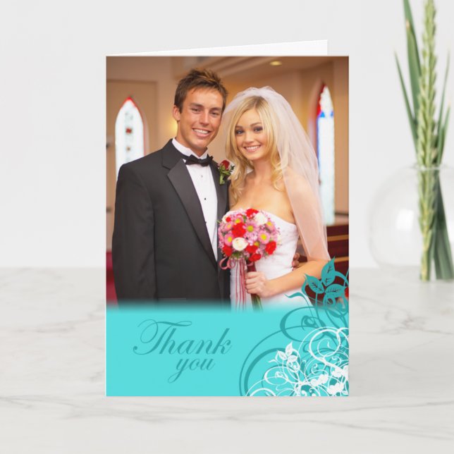 Elegante tarjeta de agradecimiento de boda con rem (Anverso)
