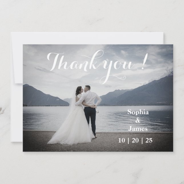 Elegante tarjeta de agradecimiento de Boda de dobl (Anverso)