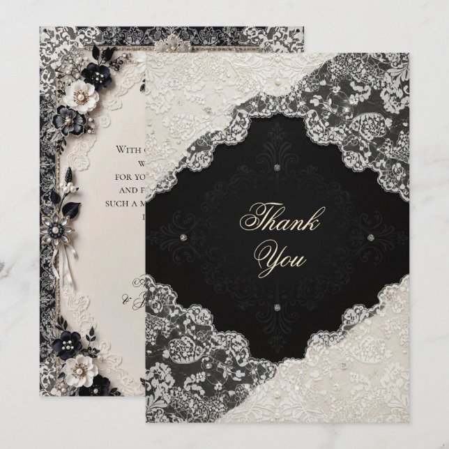 Elegante Tarjeta de Agradecimiento de Boda en Enca (Anverso / Reverso)