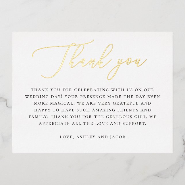 Elegante Tarjeta de Agradecimiento de Boda en Oro  (Anverso)