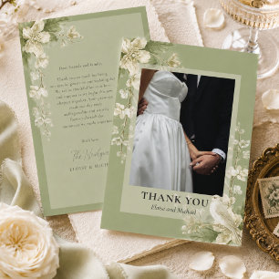 Elegante tarjeta de agradecimiento de boda floral