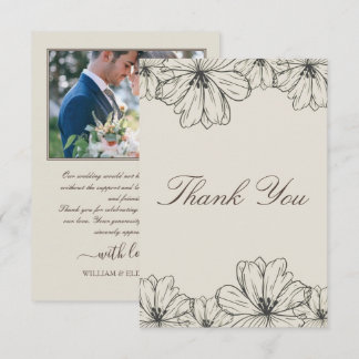Elegante tarjeta de agradecimiento de boda floral,