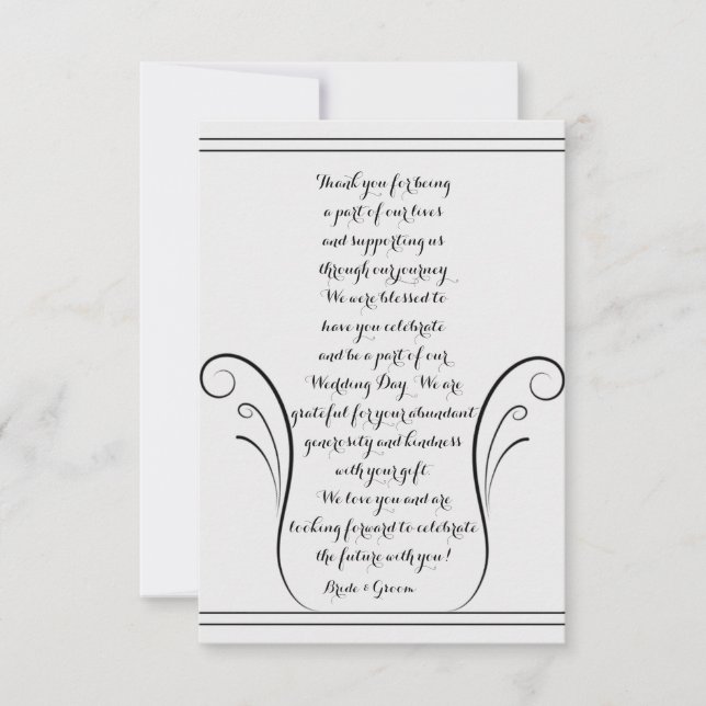 Elegante Tarjeta De Agradecimiento De Boda Swirl (Anverso)